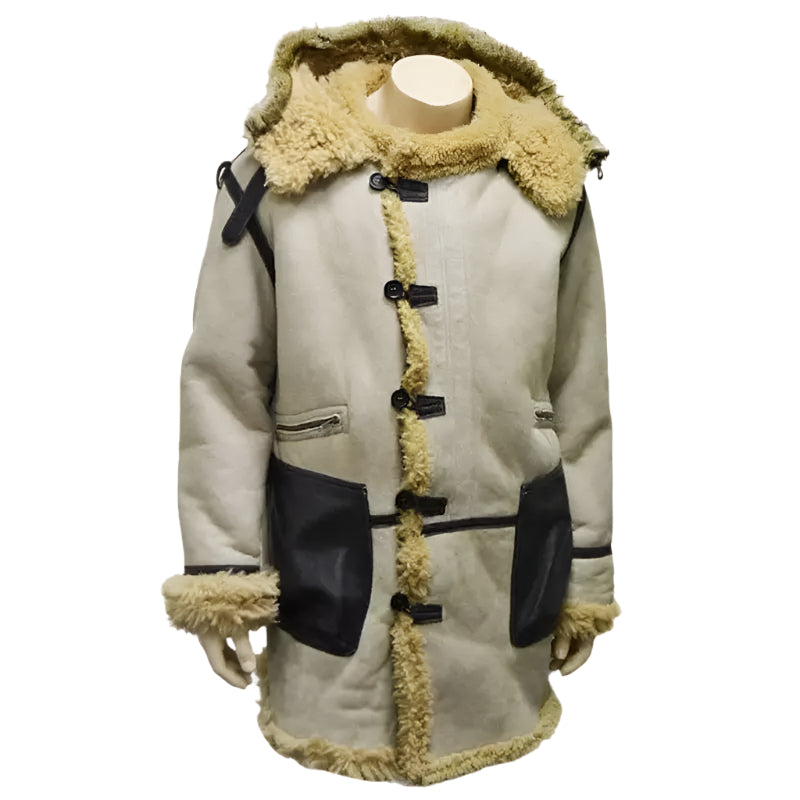 B7 Real Sheepskin Bomber Jacket Coat with Hood Amsel Leathers