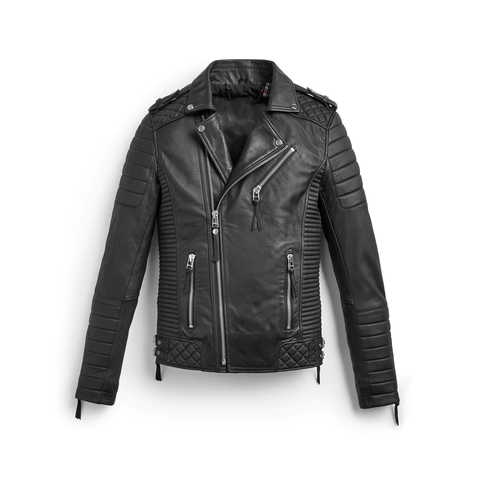 • mens napa sheepskin biker leather jacket black front view
