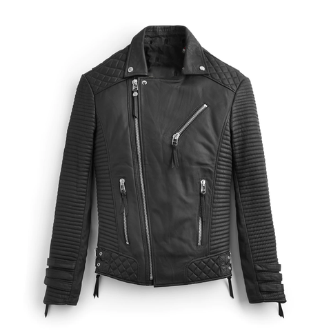 • mens biker jacket ribbed sleeves detail
