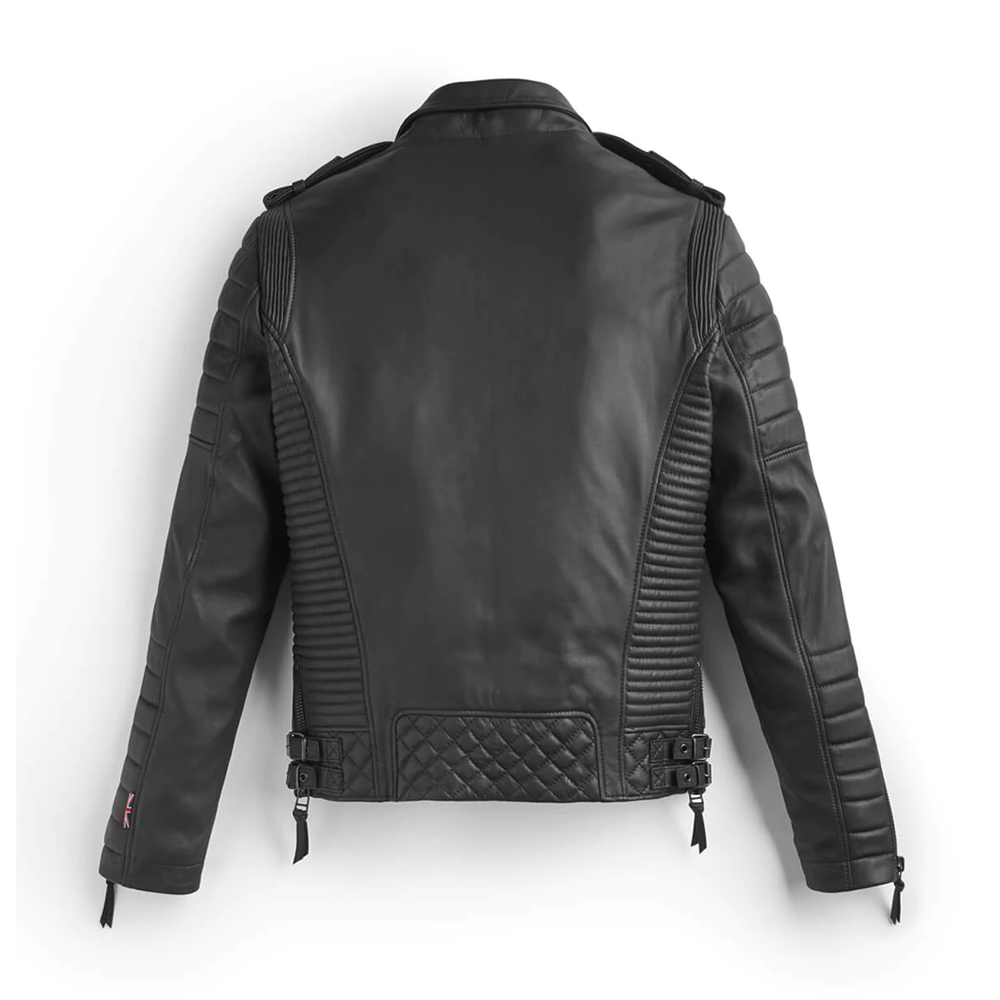 • mens textured leather biker jacket detail close up
