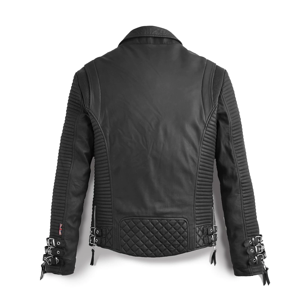 • black motorcycle jacket patterned mens front view
