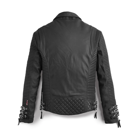 • black motorcycle jacket patterned mens front view
