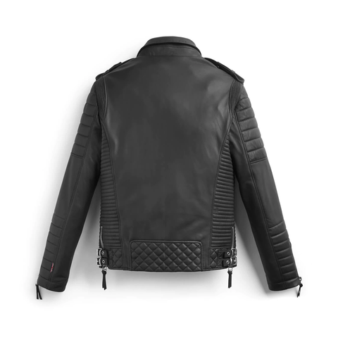 • premium black biker jacket full grain leather detail
