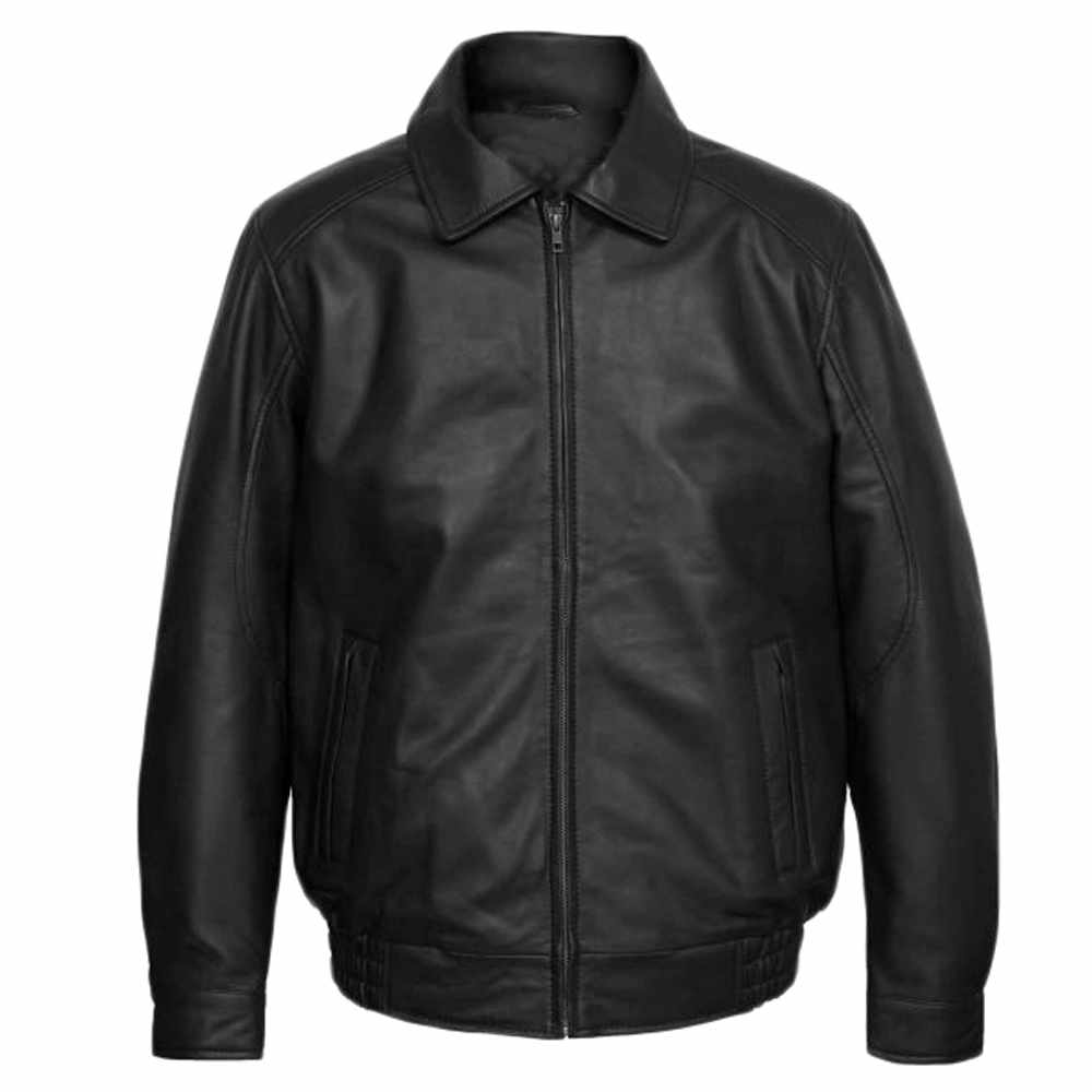 Men Bomber Genuine Black Leather Jacket - AMSEL LEATHERS