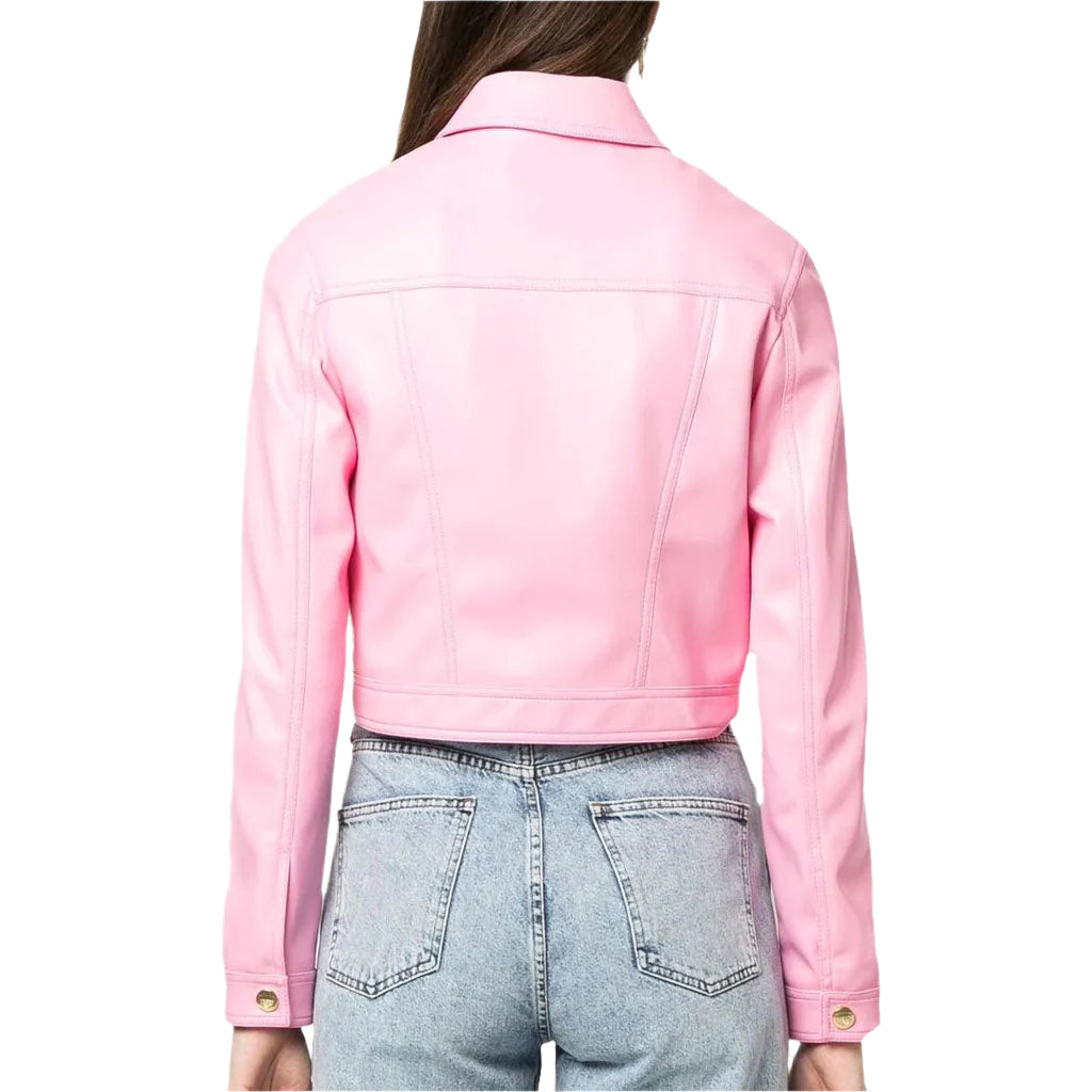 Baby Pink Barbie Summer Leather Jacket for Women - AMSEL LEATHERS