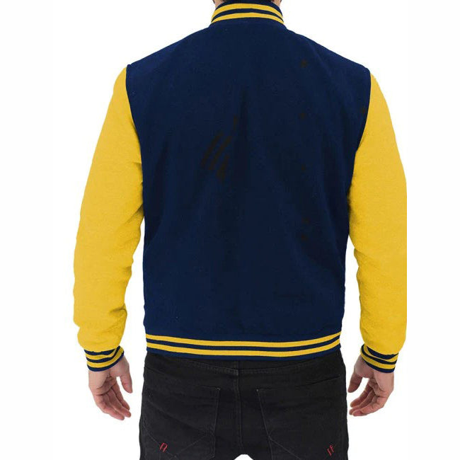 Baseball Jacket In Navy Blue And Yellow - AMSEL LEATHERS