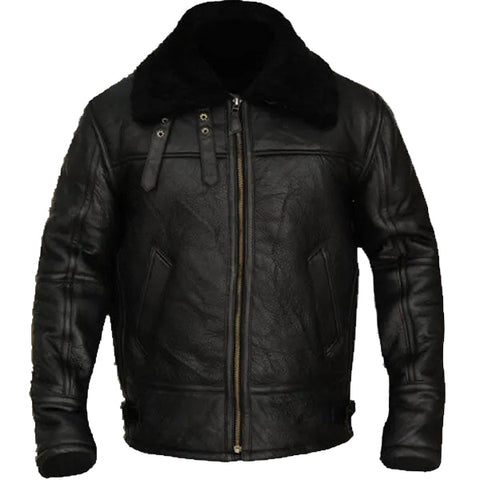 B3 Aviator Bomber Sheepskin Black Jacket