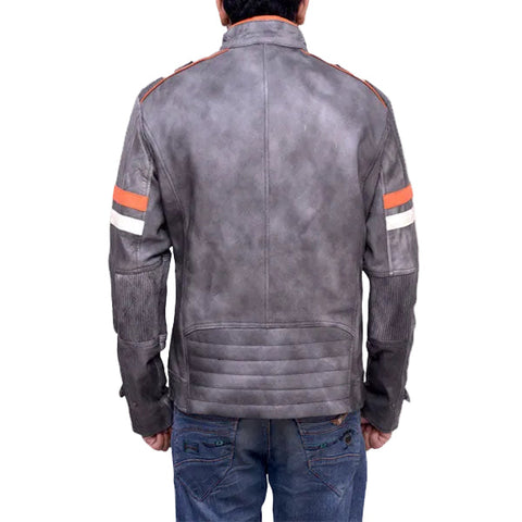 • fossil grey leather texture detail
