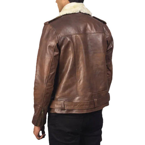 • removable fur collar leather jacket detail
