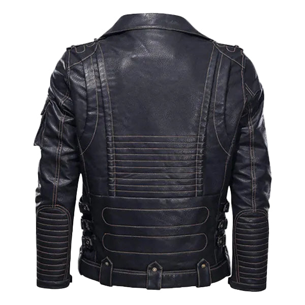 • mens biker jacket multiple zip pockets detail
