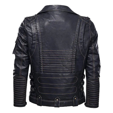 • mens biker jacket multiple zip pockets detail
