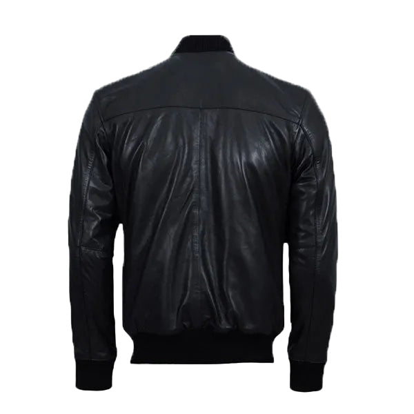 men’s black cowhide leather biker jacket side angle