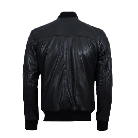men’s black cowhide leather biker jacket side angle