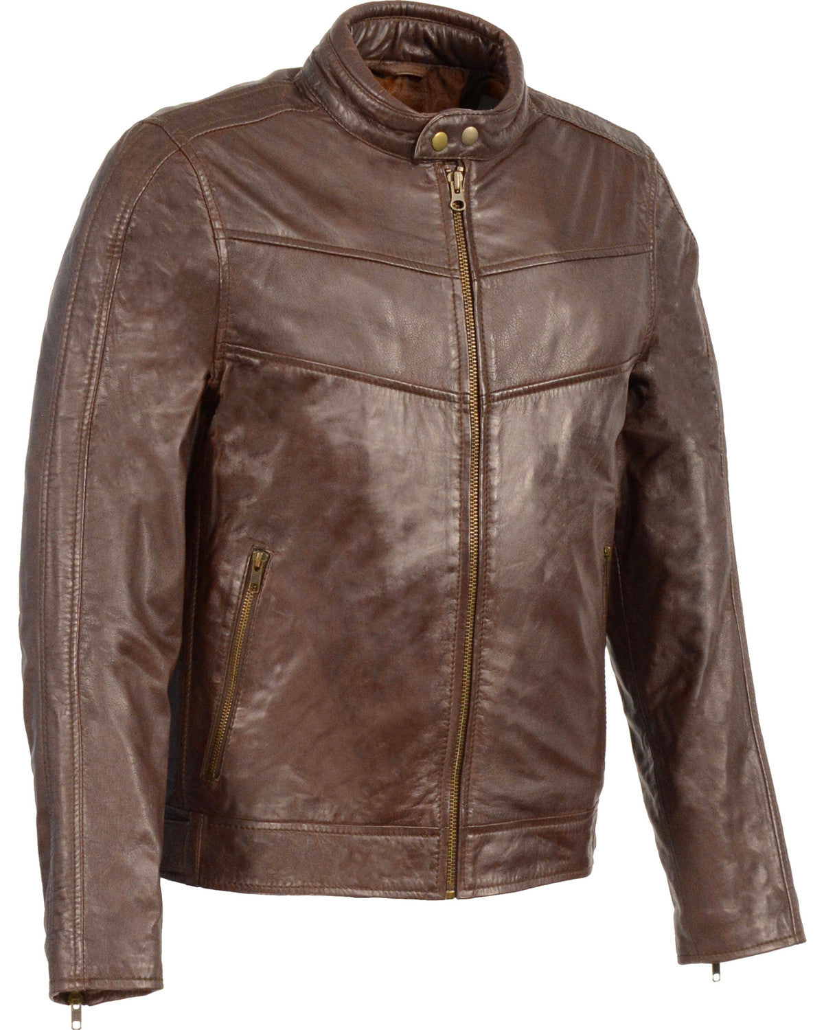 Men’s black stand collar leather biker jacket
