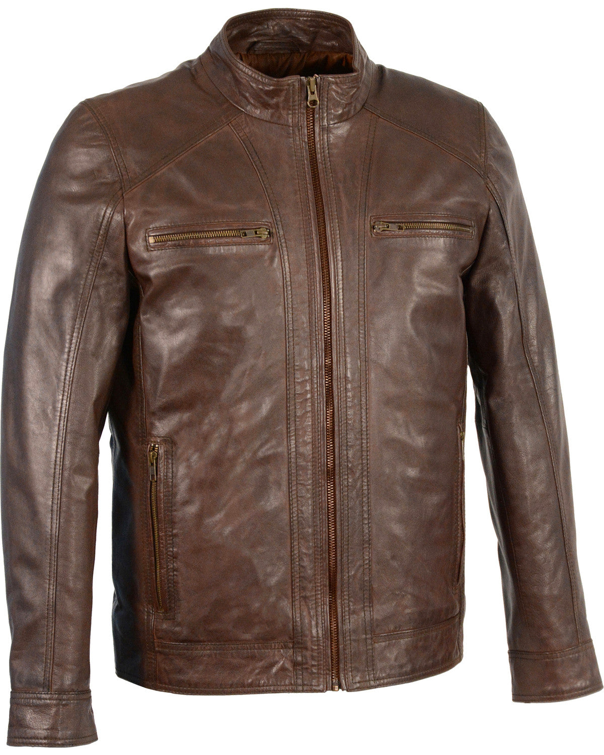 Men’s black sheepskin moto leather jacket