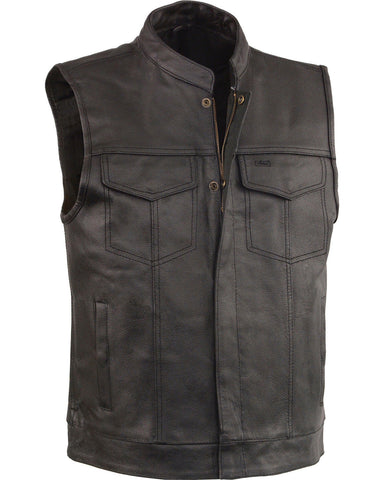 • black open neck leather vest mens front view
