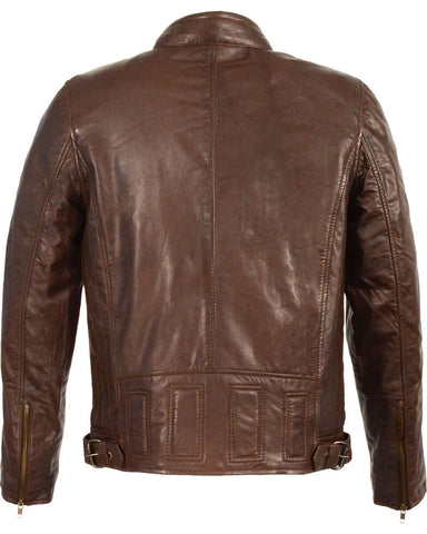 Black cow leather jacket for men with stand collar

