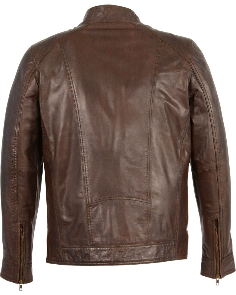 Black sheepskin biker jacket for men with zipper front
