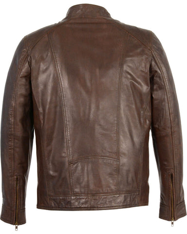 Black sheepskin biker jacket for men with zipper front
