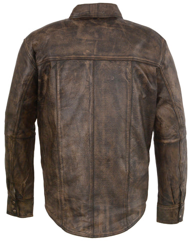 • snap front leather shirt detail close up
