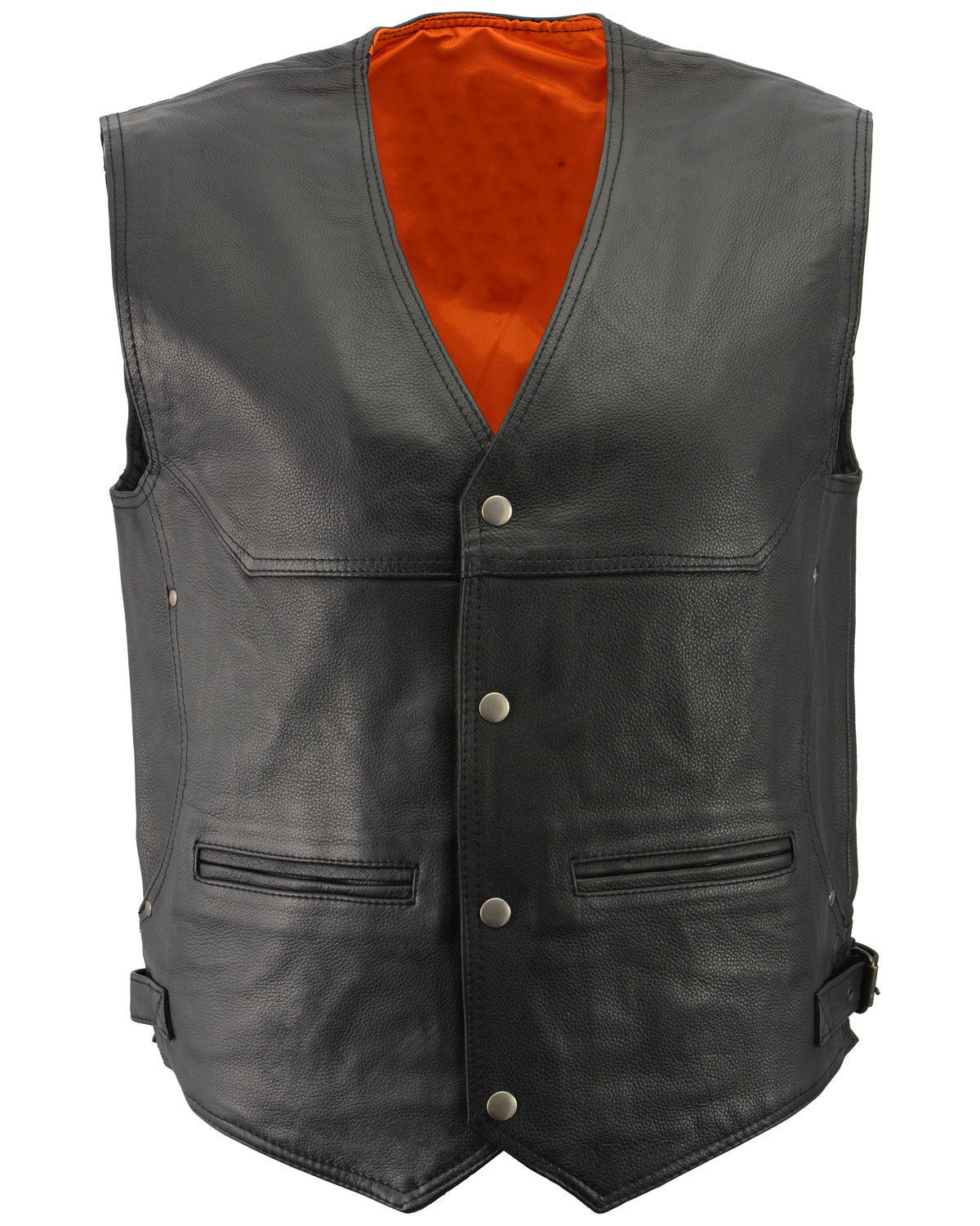 Black Naked Cowhide Leather Vest with Deep Storage Pockets