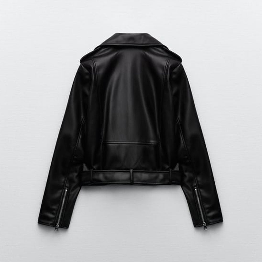 • womens motorcycle leather jacket zipper detail
