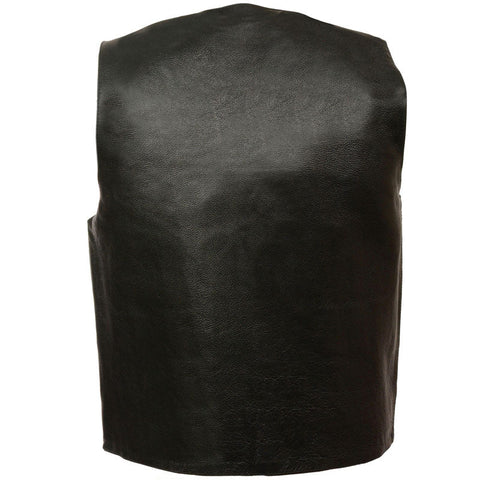 • biker leather vest single panel back patches detail
