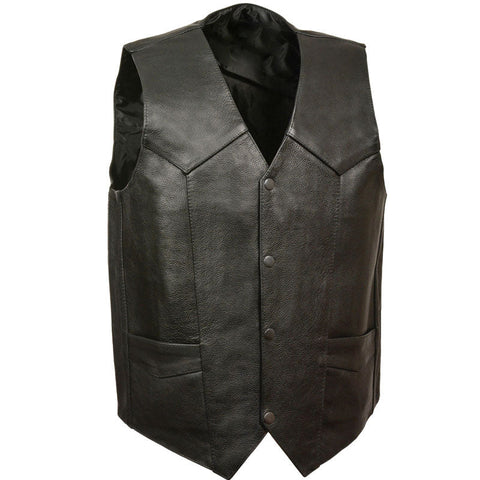 • black buffalo leather vest mens snap front front view
