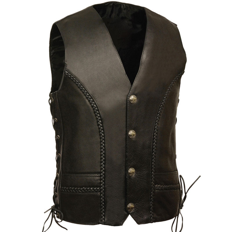 • side lace leather vest mens front view
