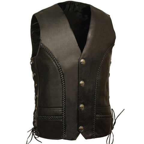 • side lace leather vest mens front view
