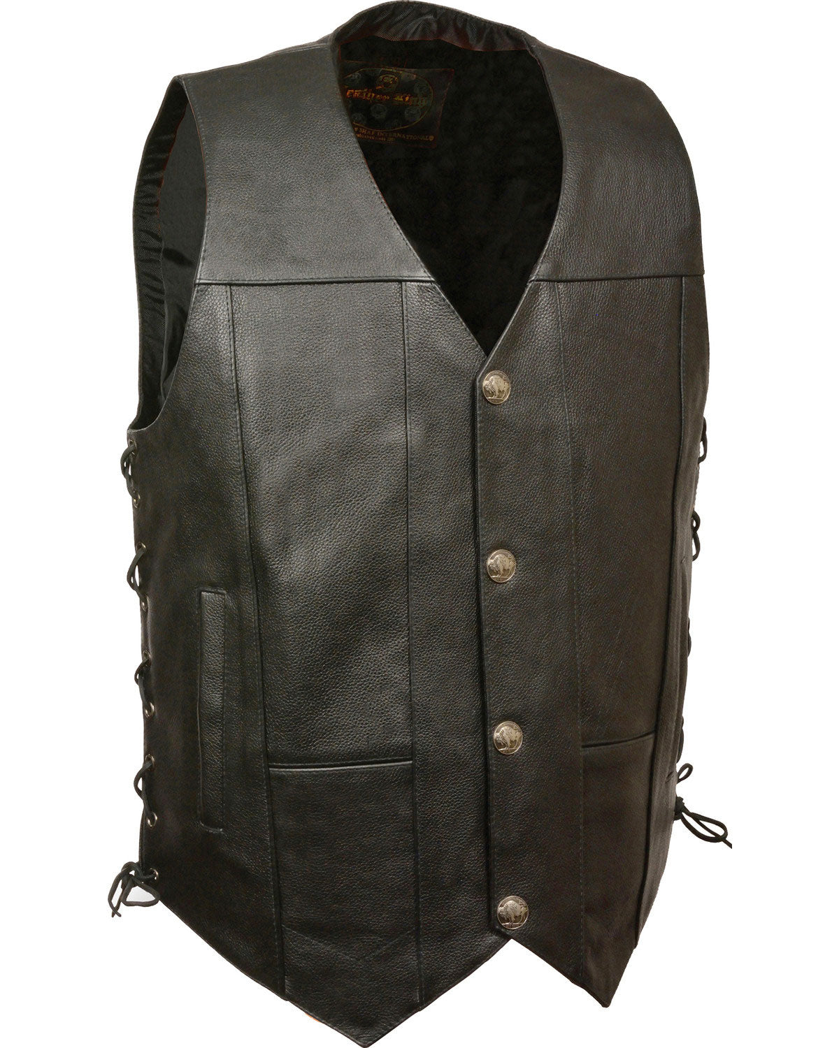 • black side lace leather vest mens front view
