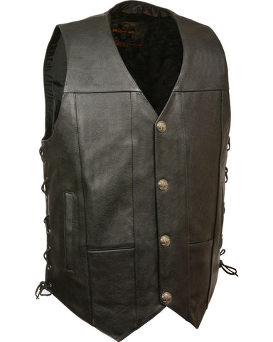 • black side lace leather vest mens front view
