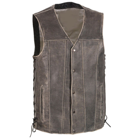 • grey side lace leather vest mens front view
