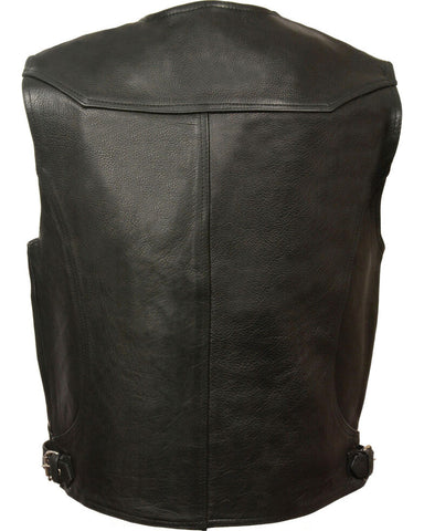 Black Naked Cowhide Leather Vest with Deep Storage Pockets
