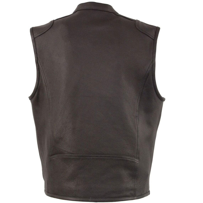 • black leather vest breathable biker detail
