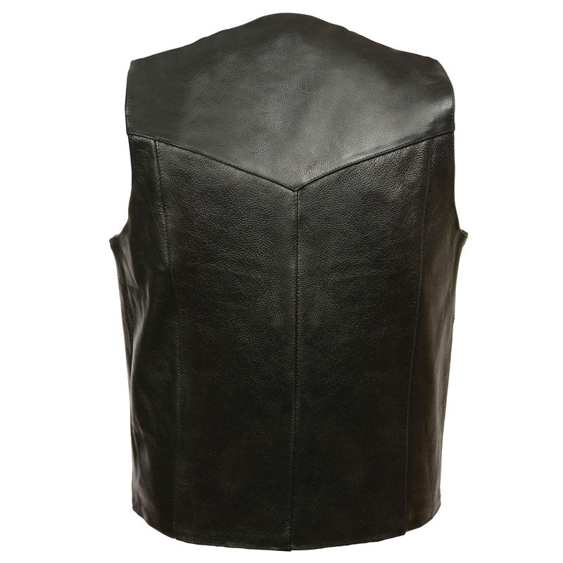 • mens biker vest cowhide snap closure detail
