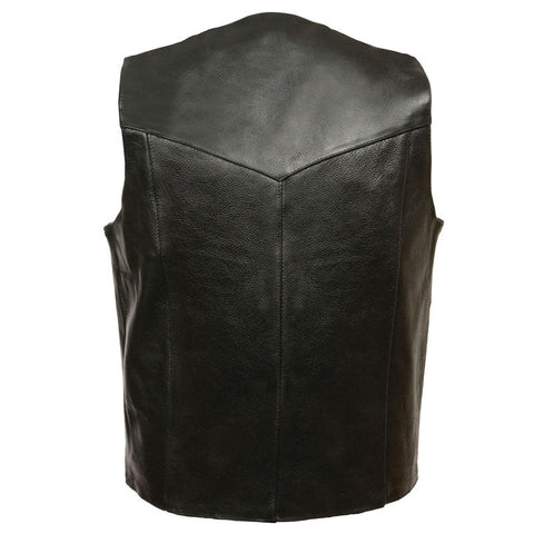 • mens biker vest cowhide snap closure detail
