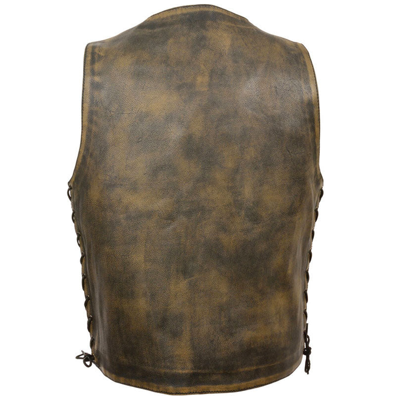 • 10 pocket leather vest biker detail
