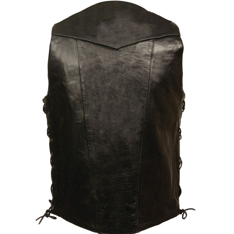 • mens biker leather vest lace sides detail

