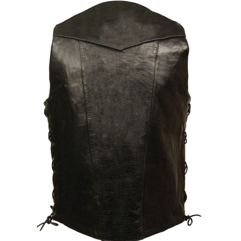 • mens biker leather vest lace sides detail
