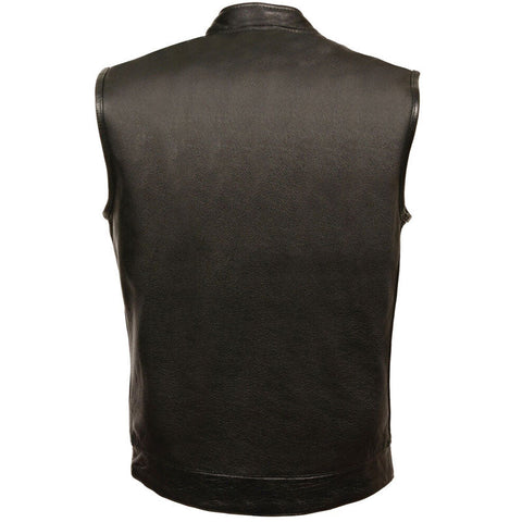 • club style leather vest single panel back patches detail
