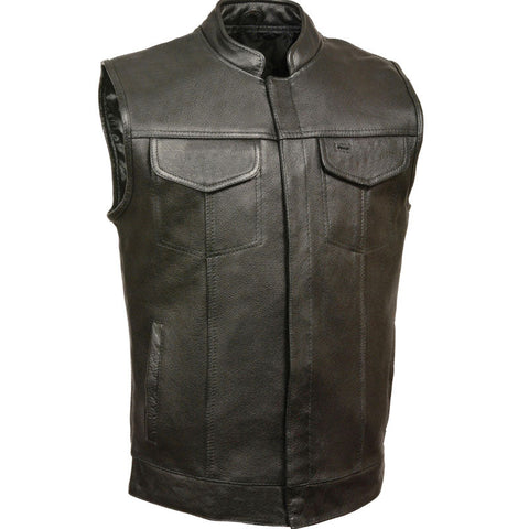 • black open neck leather vest mens buffalo front view
