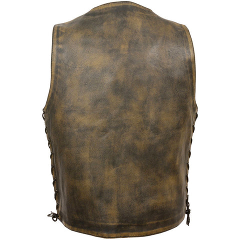 • mens leather vest multiple pockets detail

