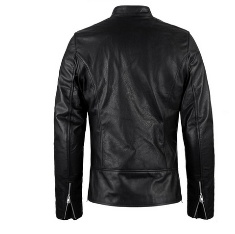 • black riding leather jacket calf leather detail
