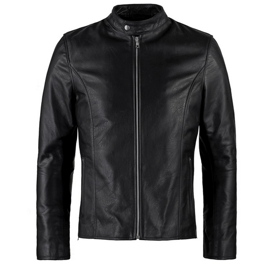• mens italian leather motorcycle jacket armored front view
