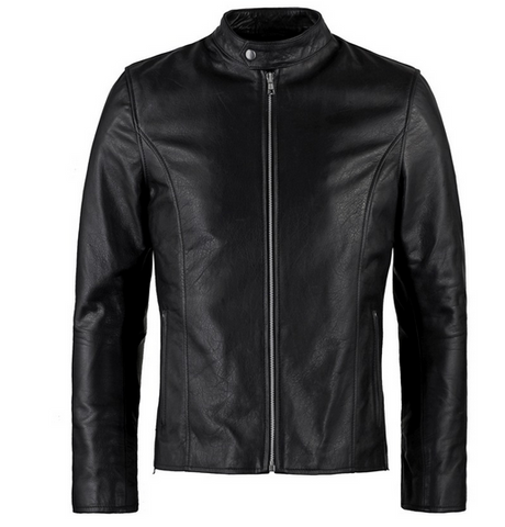 • mens italian leather motorcycle jacket armored front view
