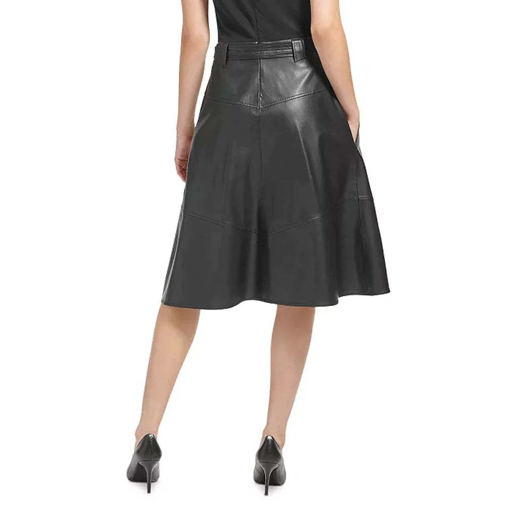 Black Leather A-Line Skirt for Women - AMSEL LEATHERS