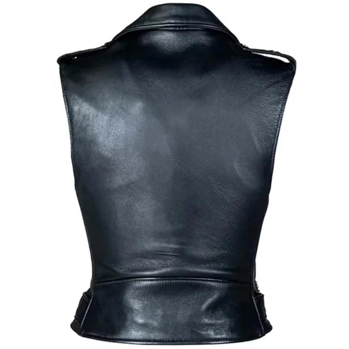 Black Leather Biker Vest for Women - AMSEL LEATHERS