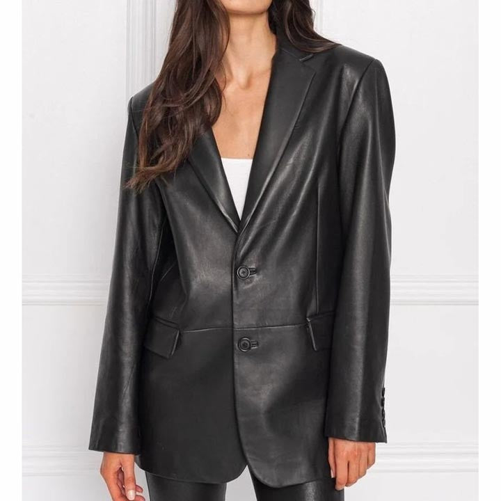 Black Leather Blazer for Women - AMSEL LEATHERS