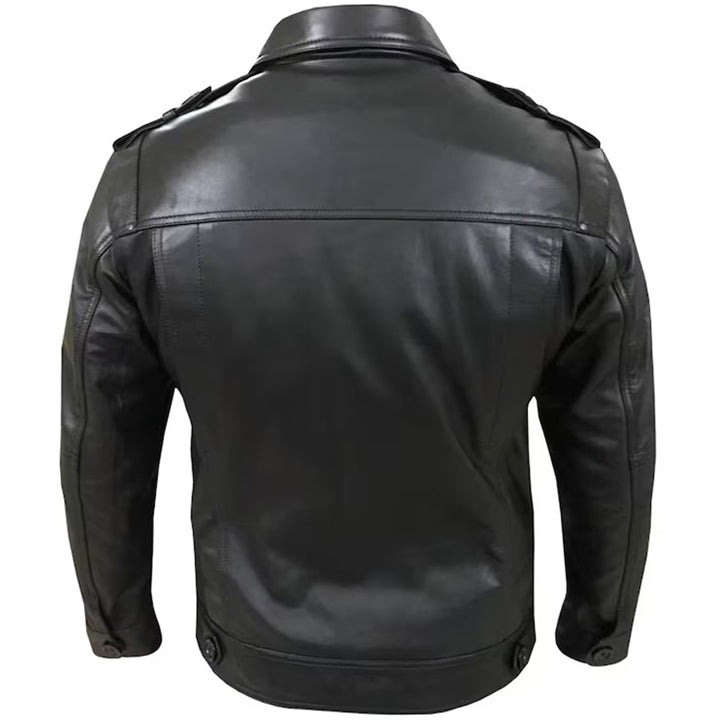 Black Leather Jacket with Epaulettes - AMSEL LEATHERS